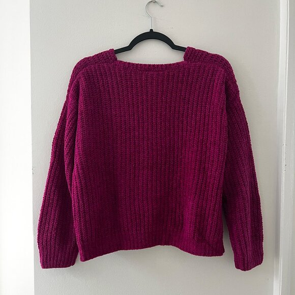 Express Chenille Velvet V-Neck Pullover Sweater – Pink | Size XS - Picture 8 of 13